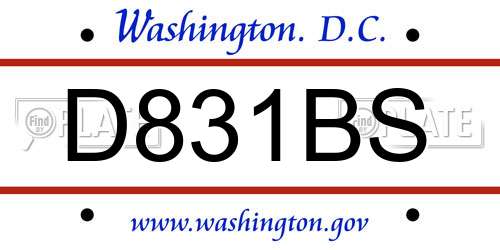D831BS District Of Columbia License Plate