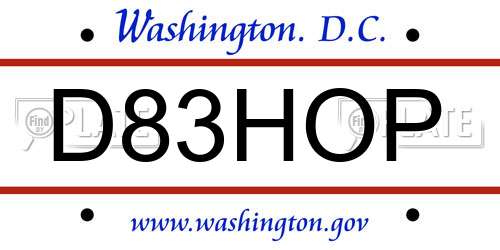 D83HOP District Of Columbia License Plate