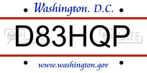 D83HQP District Of Columbia License Plate
