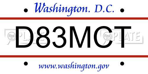 D83MCT District Of Columbia License Plate