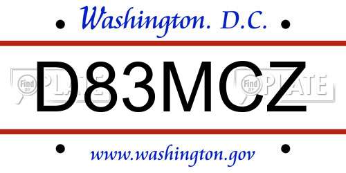 D83MCZ District Of Columbia License Plate