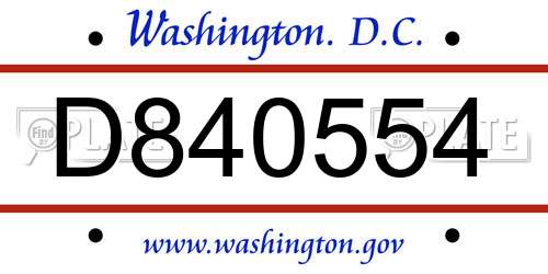 D840554 District Of Columbia License Plate