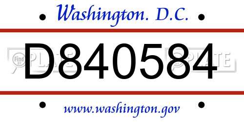 D840584 District Of Columbia License Plate