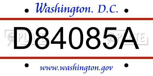 D84085A District Of Columbia License Plate