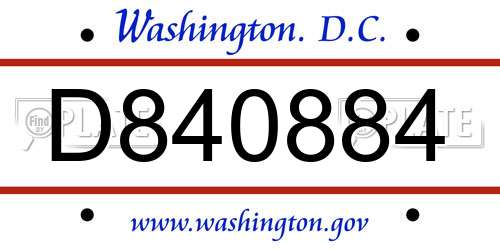 D840884 District Of Columbia License Plate