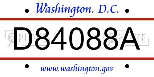 D84088A District Of Columbia License Plate