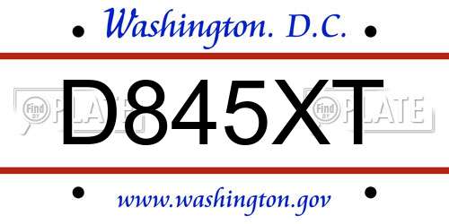 D845XT District Of Columbia License Plate