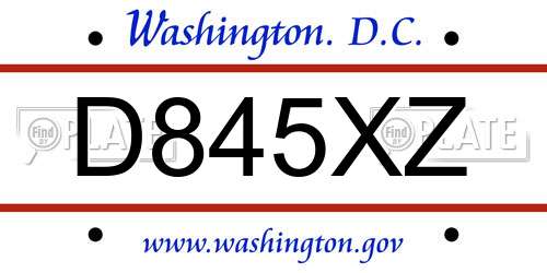 D845XZ District Of Columbia License Plate