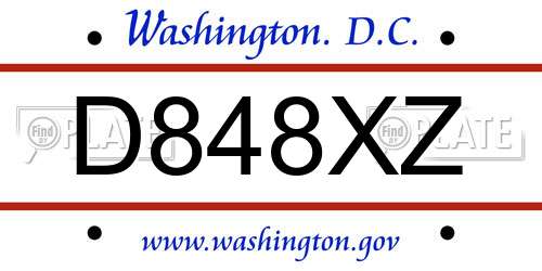 D848XZ District Of Columbia License Plate