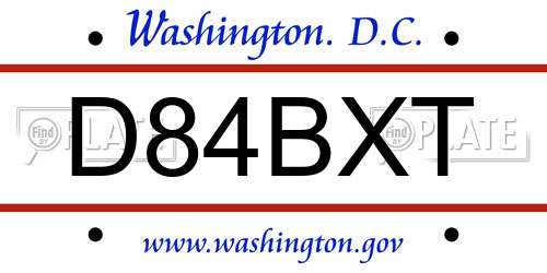 D84BXT District Of Columbia License Plate