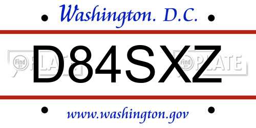D84SXZ District Of Columbia License Plate