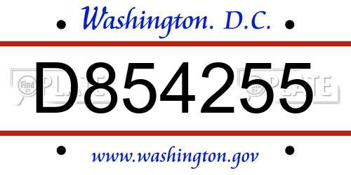 D854255 District Of Columbia License Plate