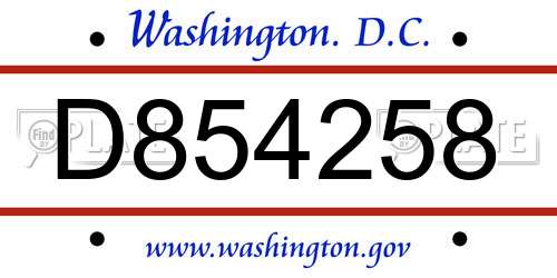 D854258 District Of Columbia License Plate