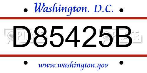D85425B District Of Columbia License Plate