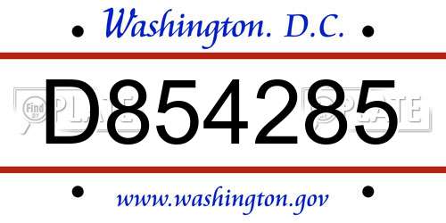 D854285 District Of Columbia License Plate