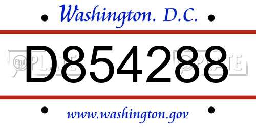 D854288 District Of Columbia License Plate