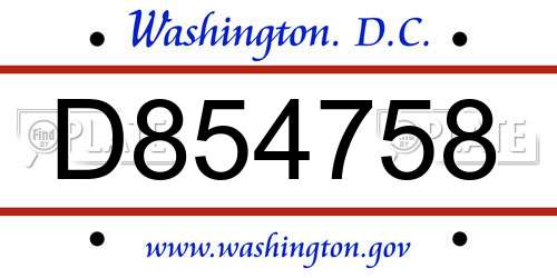 D854758 District Of Columbia License Plate