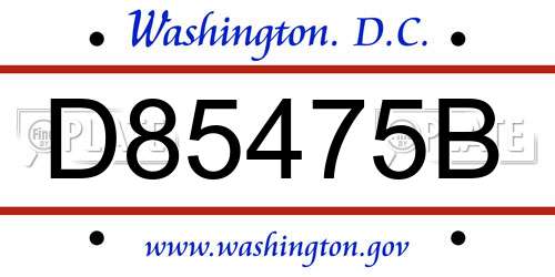 D85475B District Of Columbia License Plate