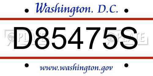 D85475S District Of Columbia License Plate