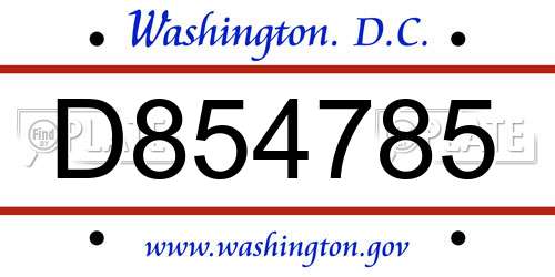 D854785 District Of Columbia License Plate