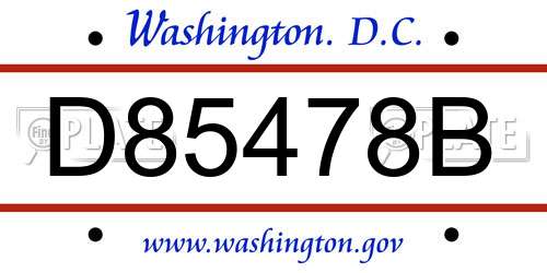 D85478B District Of Columbia License Plate