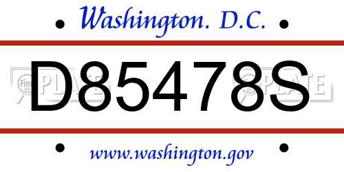 D85478S District Of Columbia License Plate