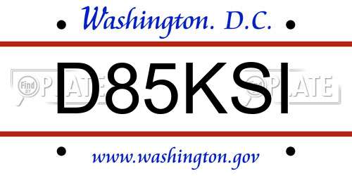 D85KSI District Of Columbia License Plate
