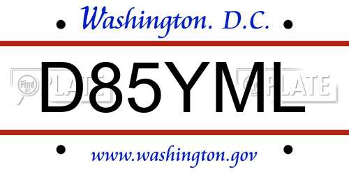 D85YML District Of Columbia License Plate