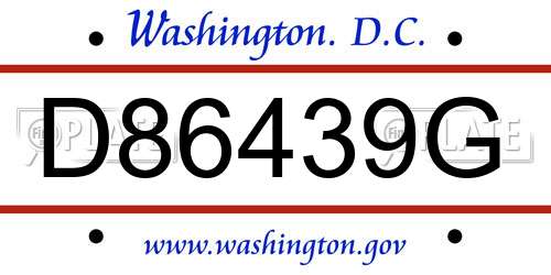 D86439G District Of Columbia License Plate