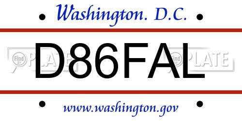 D86FAL District Of Columbia License Plate