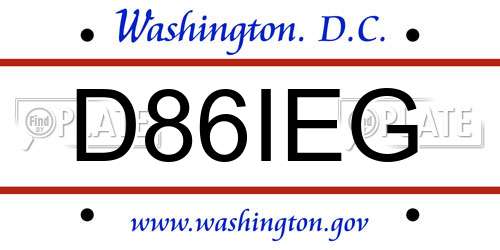 D86IEG District Of Columbia License Plate