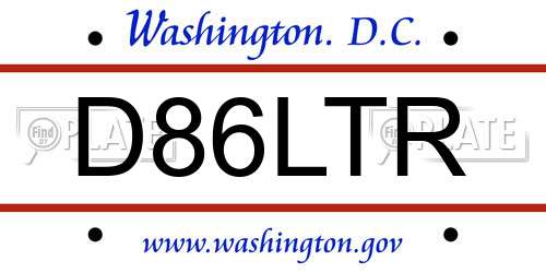 D86LTR District Of Columbia License Plate