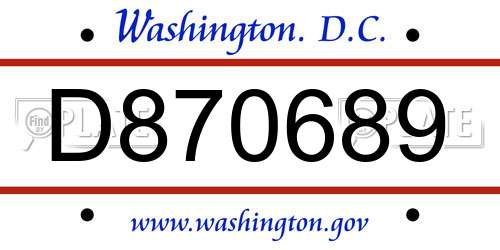 D870689 District Of Columbia License Plate