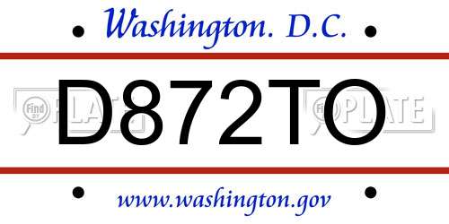 D872TO District Of Columbia License Plate