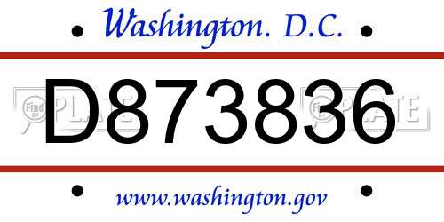 D873836 District Of Columbia License Plate