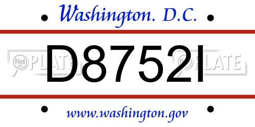 D8752I District Of Columbia License Plate