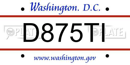 D875TI District Of Columbia License Plate