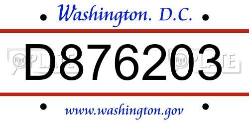 D876203 District Of Columbia License Plate