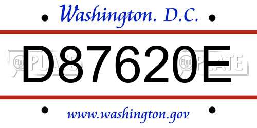 D87620E District Of Columbia License Plate