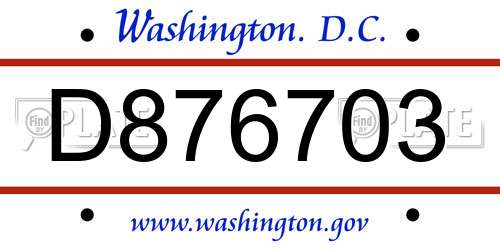 D876703 District Of Columbia License Plate