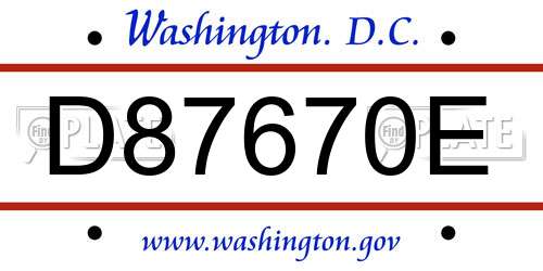 D87670E District Of Columbia License Plate