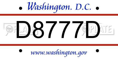 D8777D District Of Columbia License Plate