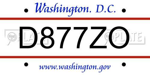D877ZO District Of Columbia License Plate