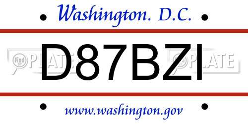 D87BZI District Of Columbia License Plate