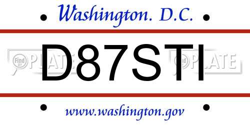 D87STI District Of Columbia License Plate