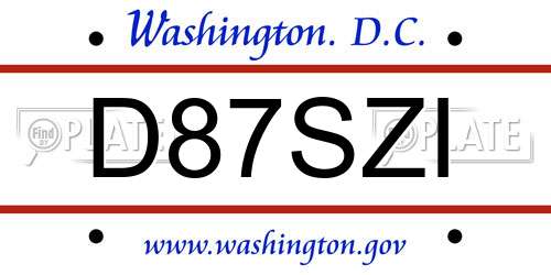 D87SZI District Of Columbia License Plate