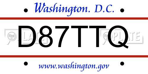 D87TTQ District Of Columbia License Plate