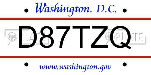 D87TZQ District Of Columbia License Plate