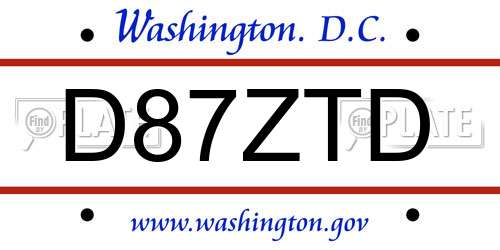 D87ZTD District Of Columbia License Plate
