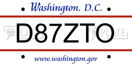 D87ZTO District Of Columbia License Plate